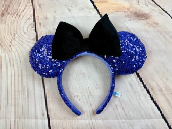 Ears (serre tête) Disney Minnie sequins violet noeud noir effet velours Halloween Tokyo Disneyland - photo numéro 5