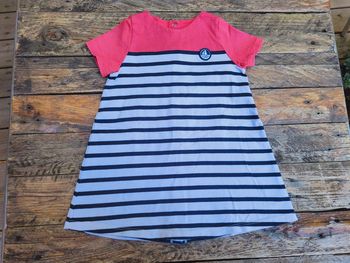 Superbe robe marinière Petit Bateau 🚢, blanche rayée marine, touche rose, 2 ans=24 mois