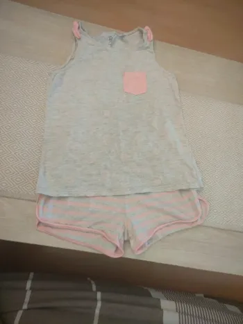 Pyjama Okaïdi gris rose a pois 10 ans