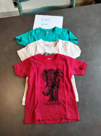 Lot 3 tee-shirts éléphants du Cambodge