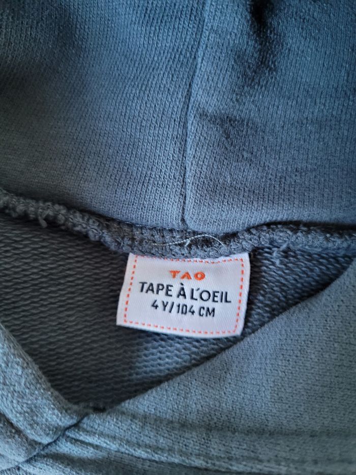 Sweat à capuche gris TAO 4 ans TBE - photo numéro 4