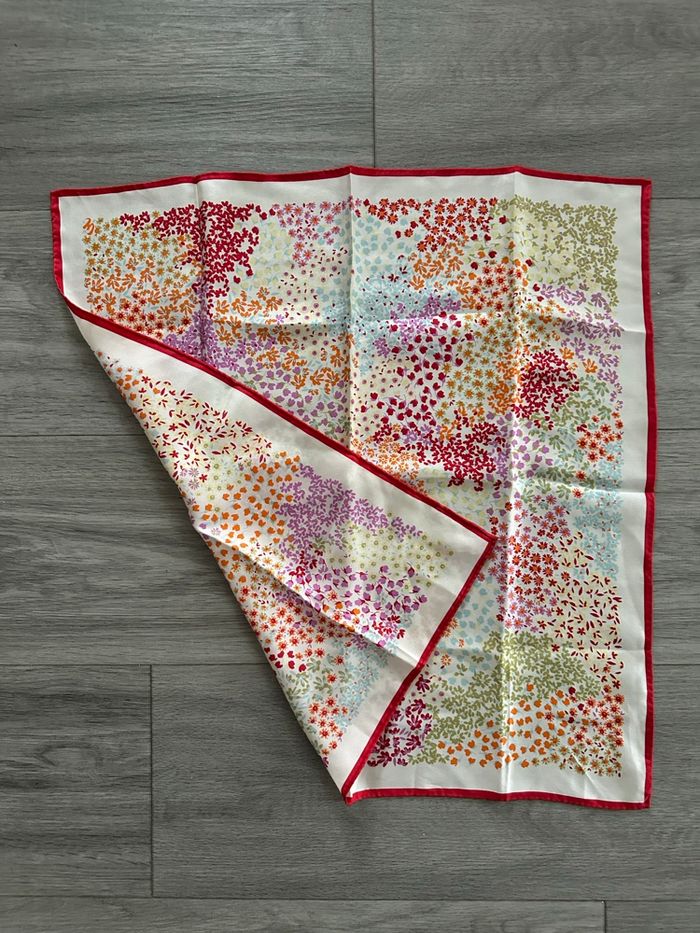 Foulard carré de soie à fleurs multicolore Vintage 52x52cm - photo numéro 7