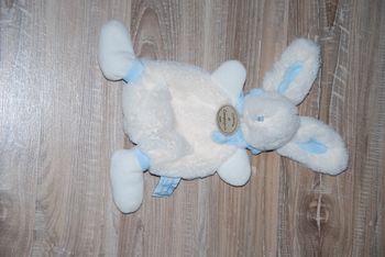 Doudou Et Compagnie Lapin Bonbon Blanc Bleu Mon Tout Petit semi plat