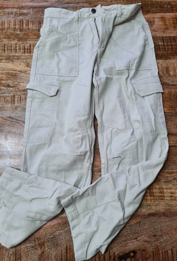 Pantalon baggy parachute creme Bershka taille 36 - photo numéro 3