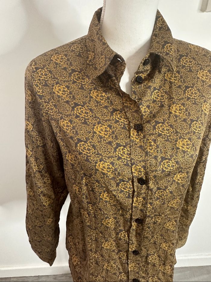 Chemisier à fleurs baroque jaune moutarde et noir Madeleine T40 L - photo numéro 2
