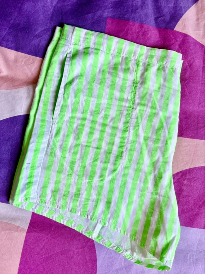 Short coton à rayures verticales vertes L vintage - photo numéro 6