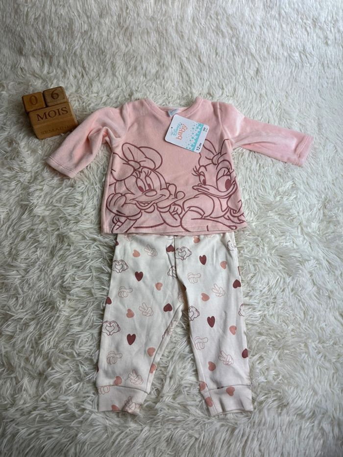 Pyjama deux pièces en velours rose Disney taille 6 mois