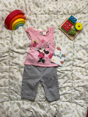 ensemble débardeur rose disney et pantalon gris taille réglable grain de blé 3 mois