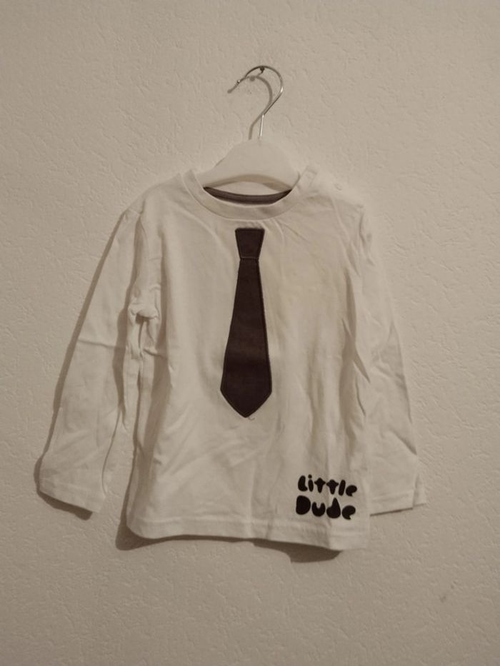 tee shirt blanc manches longues cravate in extenso garcon 3 ans
