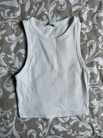 Débardeur blanc court dos nageur crop top Zara côtelé
