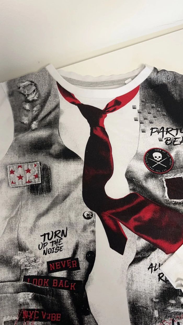 Tee shirt manches longues imprimé cravate - photo numéro 3