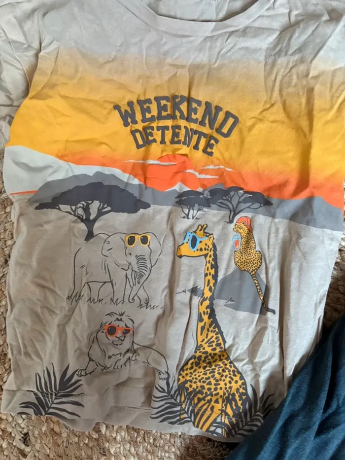 Pyjama 2 pièces garçon 6 ans parfait état savane t-shirt pantalon Tissaia