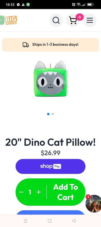 Coussin Dino Cat neuve