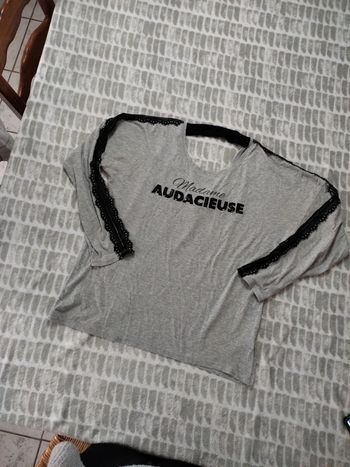 Tee-shirt manches longues oversize gris noir Kaporal taille 38