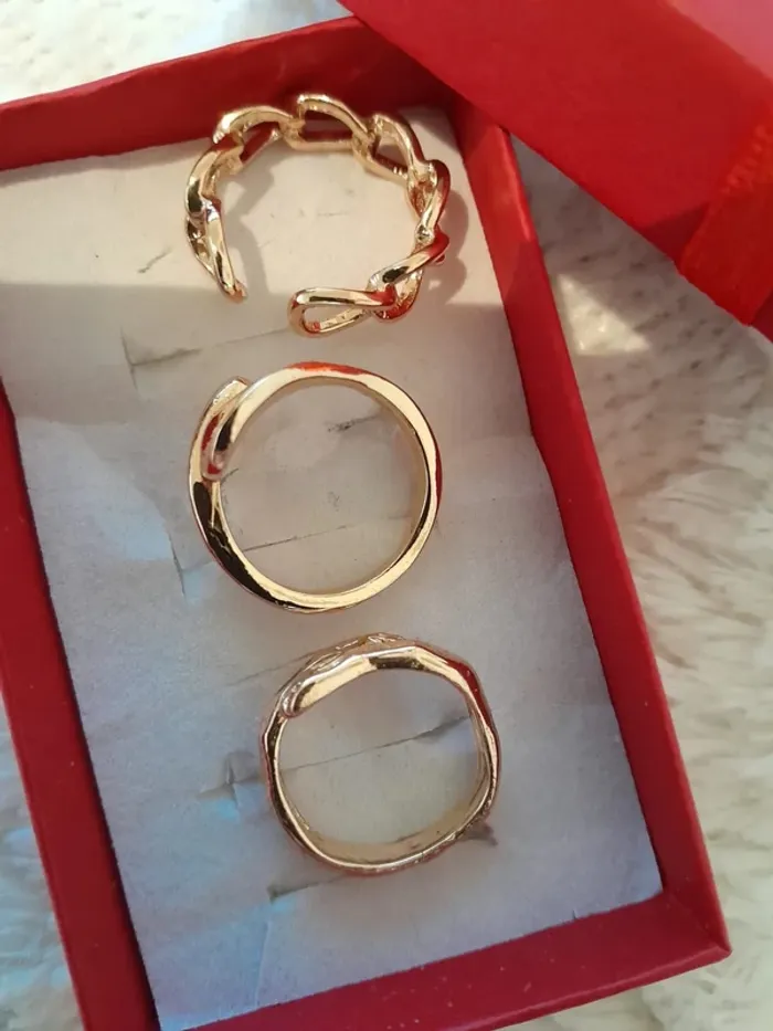 Lot de 3 bagues dorées, style Bohème, réglables - photo numéro 3