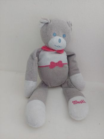 Mustela - peluche ours gris et rose Musti