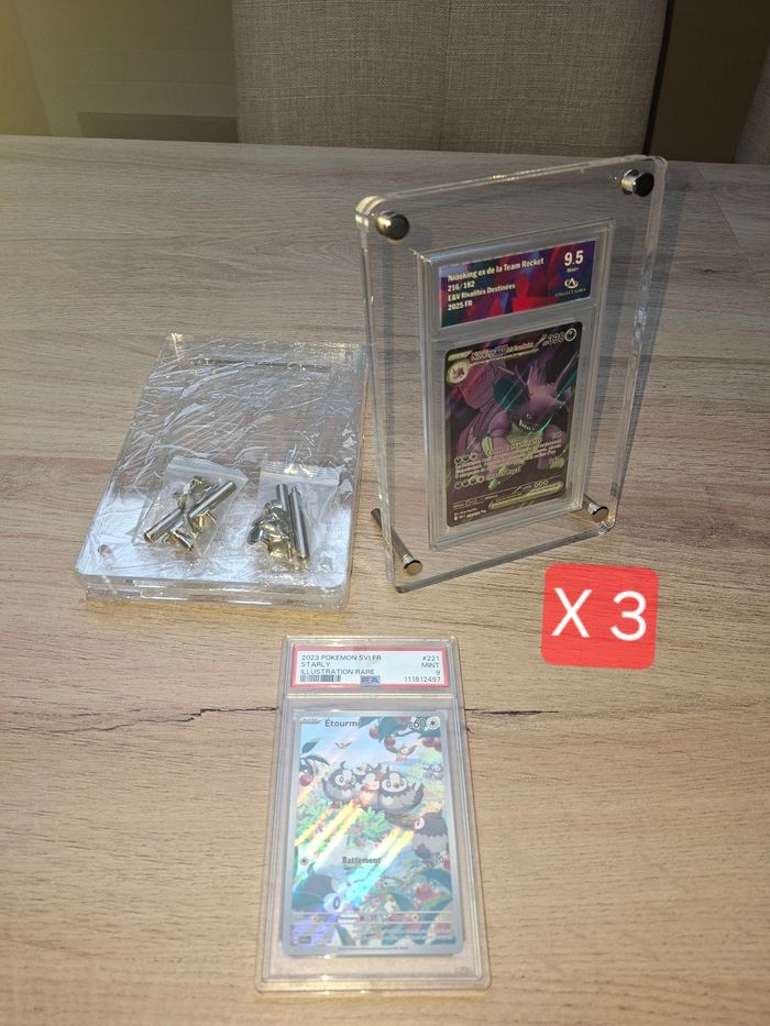 Lot de 3 présentoirs pour cartes gradées Pokémon psa , collect-aura etc.. premium en acrylique épais