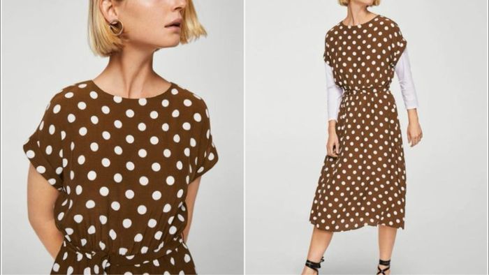 Robe mi longue à pois marron - photo numéro 2