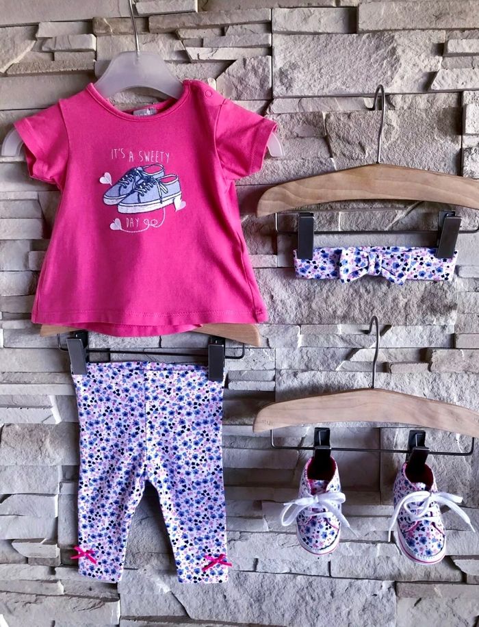 GRAIN DE BLÉ - ENSEMBLE 5P BÉBÉ FILLE IMPRIMÉ LIBERTY & MOTIF PAILLETÉ 3M