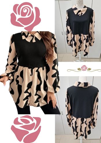 Blouse Effet 2 En 1 Noire Beige