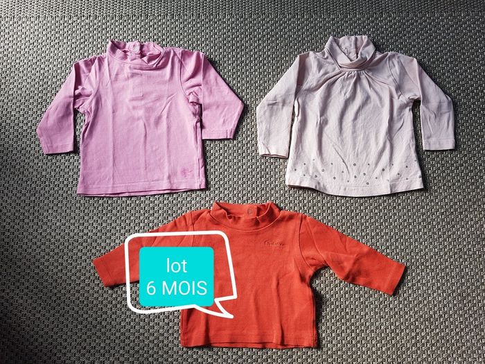 Lot de 3 t-shirts col roulé fille - 6 mois