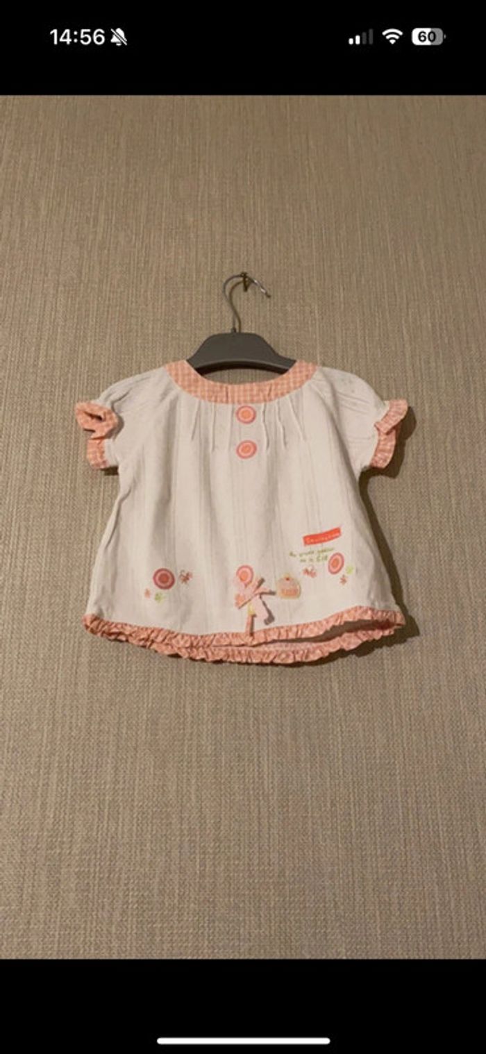 T-shirt blanc et rose La compagnie des petits Taille 12 mois