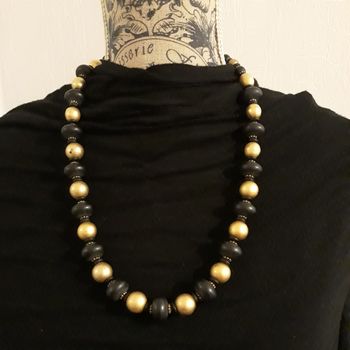 Faby27800 Collier fantaisie noir et or longueur 65 cm