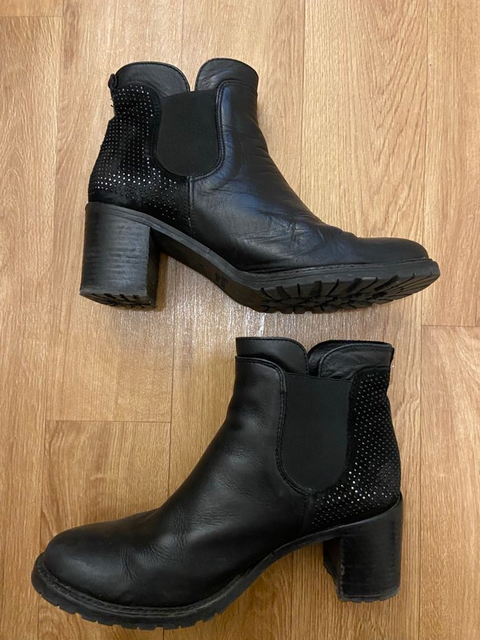 Bottines crantées noires cuir 38 - photo numéro 7