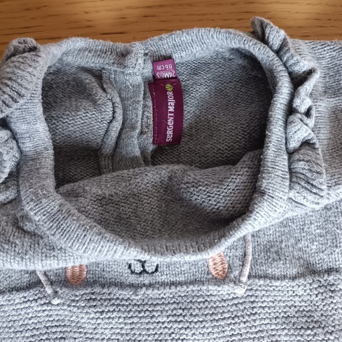 Pull Sergent Major coton motif chat gris 24 mois 86 cm fille - photo numéro 4
