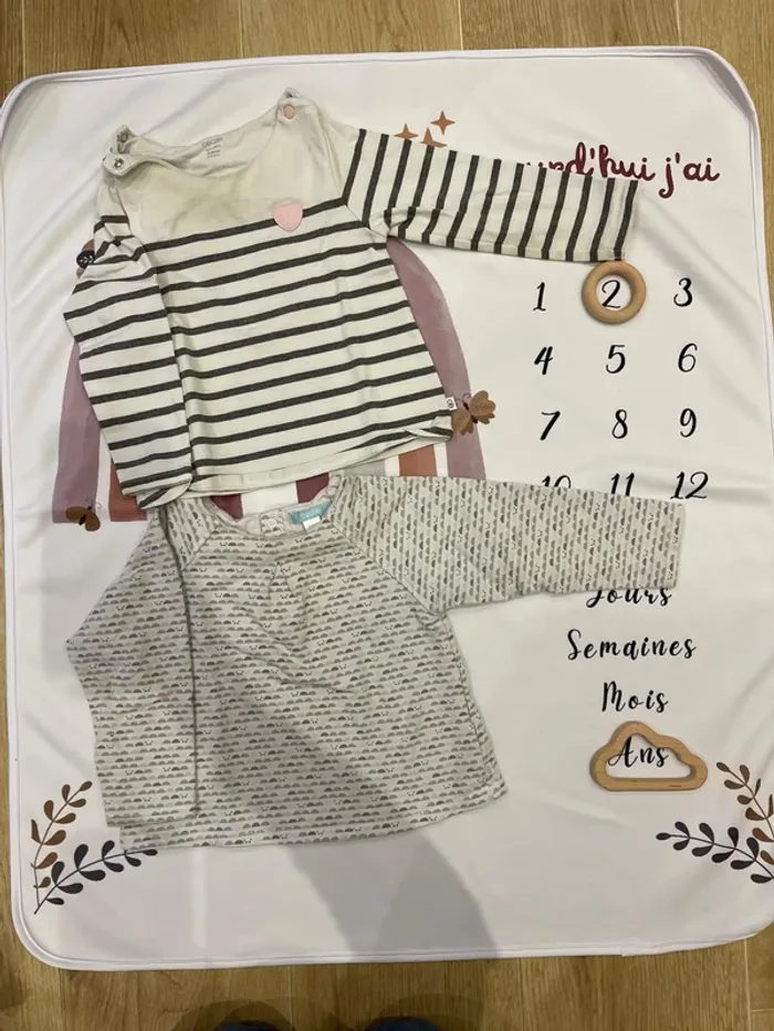 Lot de 2 t-shirts manches longues bébé fille Obaibi – Taille 23 mois / 86 cm