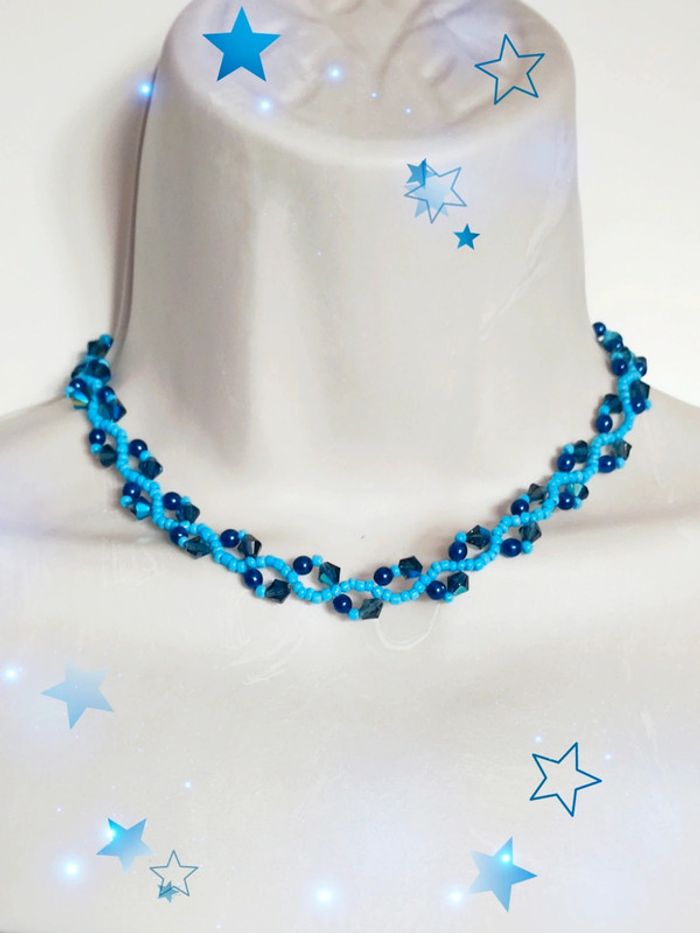Collier ras de cou y2k tissage perle transparent bleu turquoise 🇨🇵 Fabrication Artisanale - 42cm