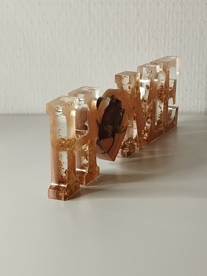 Objet de décoration en résine fleur naturelle feuilles d'or à poser ou murale abr022