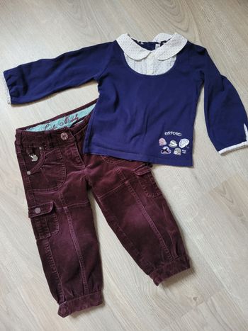 Pantalon velours et tee-shirt manches longues col chemise 24 mois 86 cm Sergent-major
