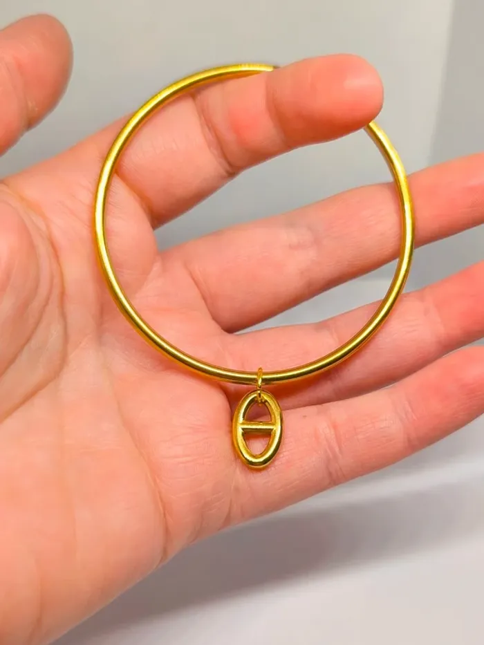 Bracelet jonc doré avec breloque maille marine - photo numéro 4