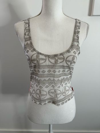 Débardeur crop top mesh transparent blanc et beige Miss Captain T38 M