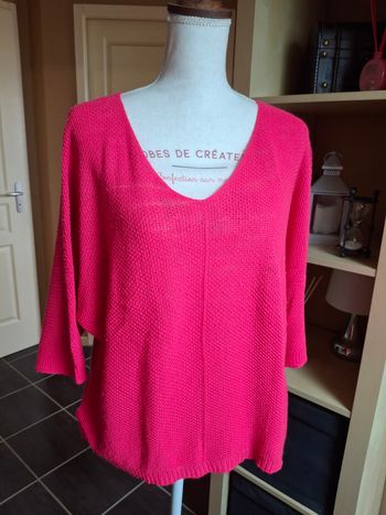 Pull fin rose flashy mailles nid d'abeilles neuf