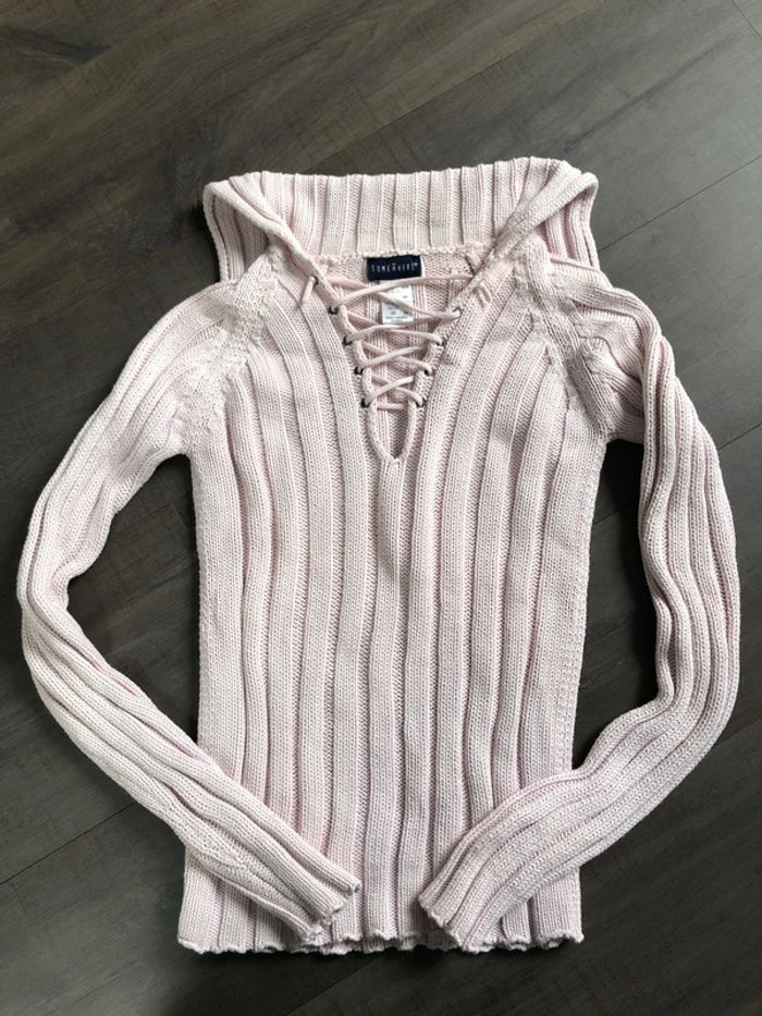 Pull rose clair printanier Somewhere taille 34/36 en coton