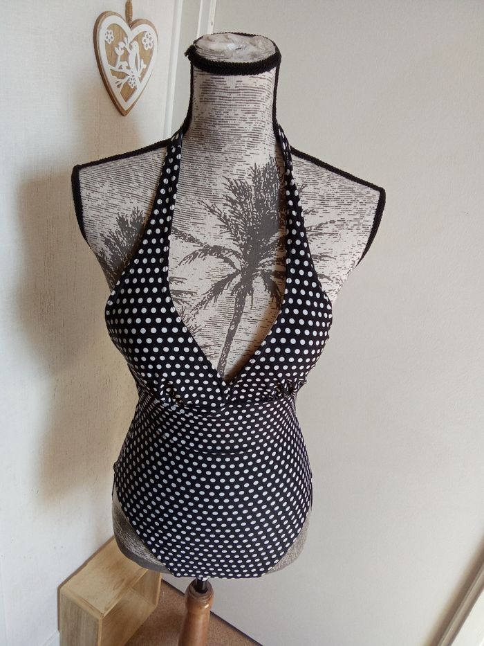 Maillot de bain femme une pièce tribord decathlon taille XS ou 34- 36, blanc, noir, motif pois