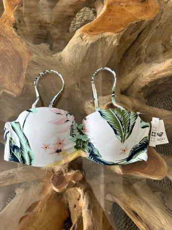 Haut de maillot de bain Roxy blanc fleurs rembourré