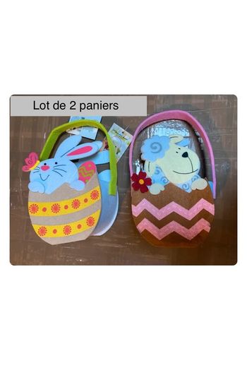 Lot de 2 petits paniers de Pâques 1 mouton et 1 lapin