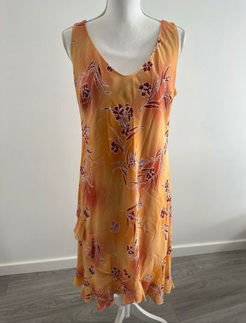 Robe à fleurs orange et bordeaux Vintage T46 3XL