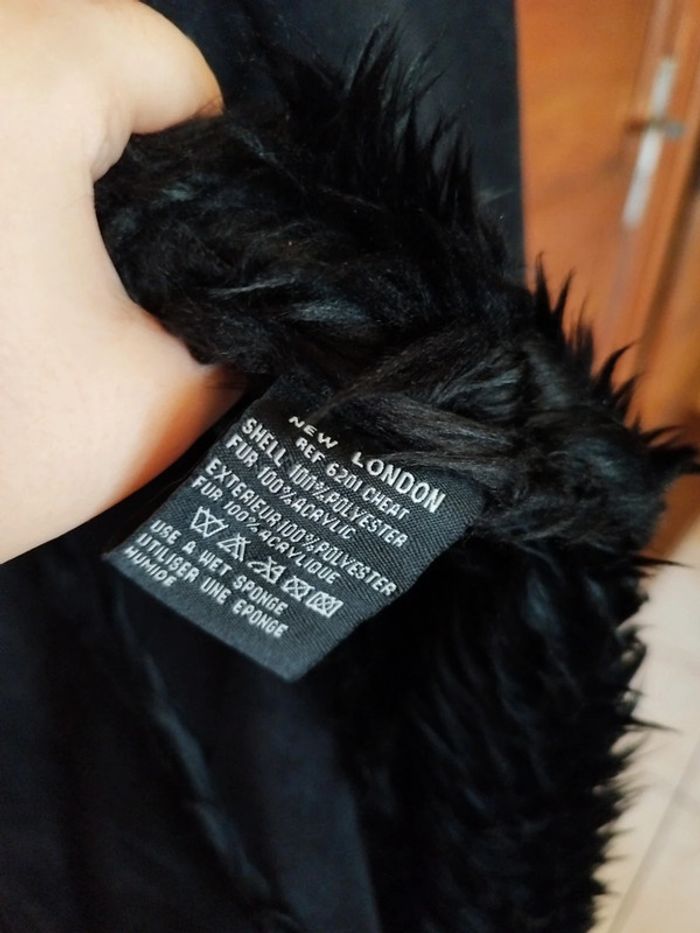 Manteau long noir fausse fourrure faux fur black coat L/40 vintage y2k - photo numéro 20