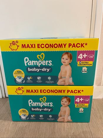 Lot de 2 maxi packs Pampers Baby-Dry taille 4+, soit 196 couches