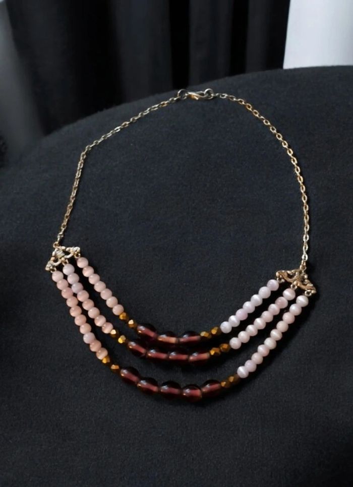 Collier chic multi rang violet rose bronze - photo numéro 4