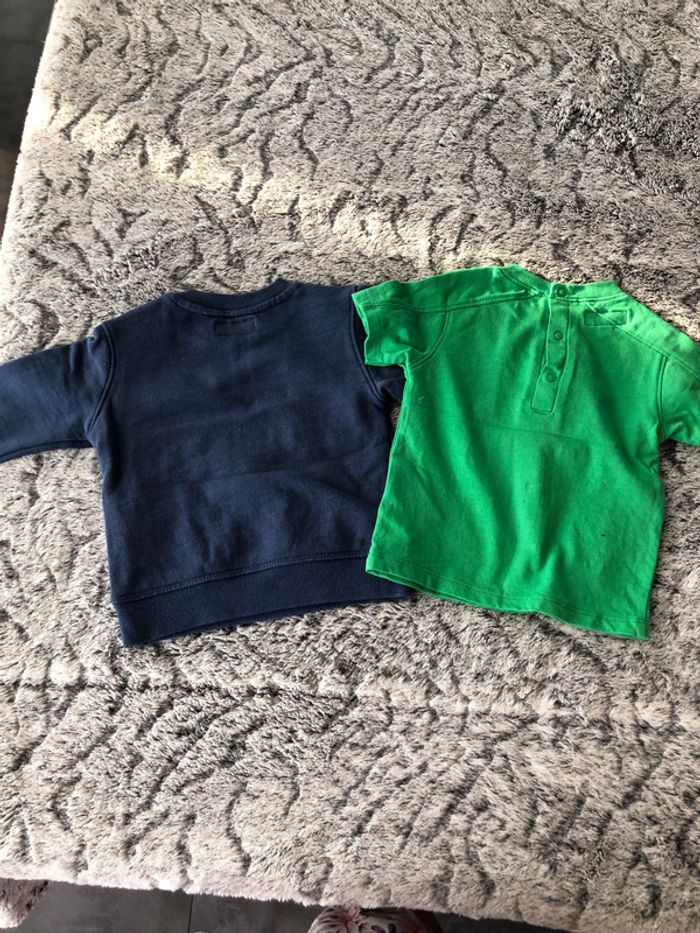 Lot Pull over et tee shirt bleu marine et vert G12m - photo numéro 2