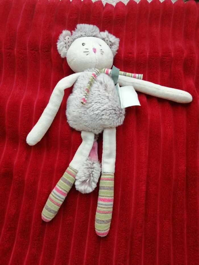 Doudou chat moulin roty les pachat gris rose grelot