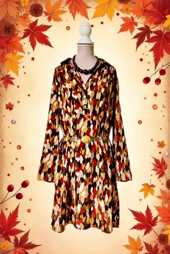 🍁Robe tunique automnale feuillage doré Boho chic S/36 Autumn gold leaf dress tunic🍁 - photo numéro 2