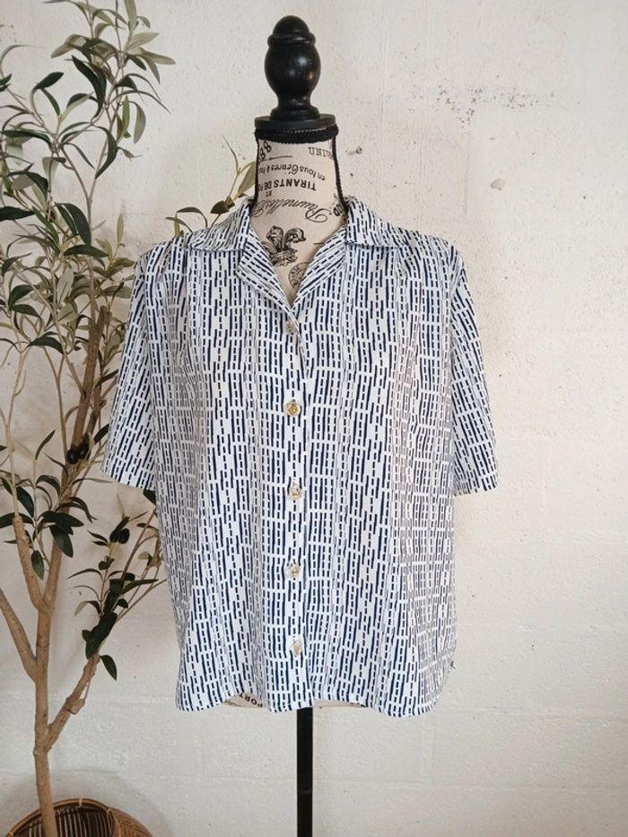 Chemisier vintage blanc et marine – Taille L - Très bon état - photo numéro 2