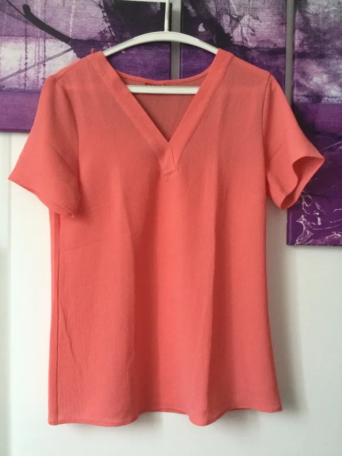 Blouse fluide d’été manches courtes corail T38 - photo numéro 2