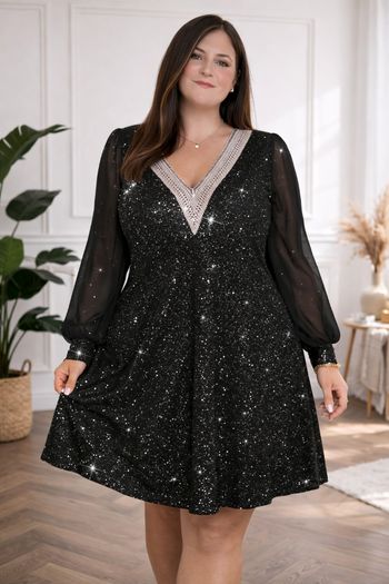 Robe de soirée scintillante ciel étoilé noire pailleté argenté Femme taille 54 marque Boohoo 💍 
